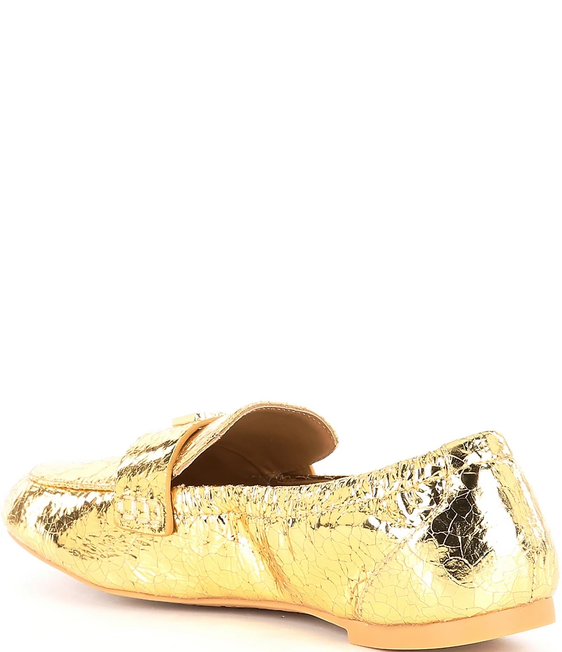 Deltan James Crinkle Metallic Leather Logo Hardware Loafers