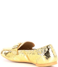 Deltan James Crinkle Metallic Leather Logo Hardware Loafers