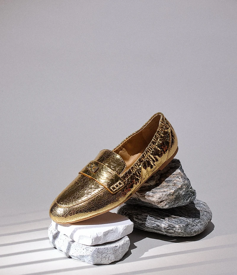 Deltan James Crinkle Metallic Leather Logo Hardware Loafers