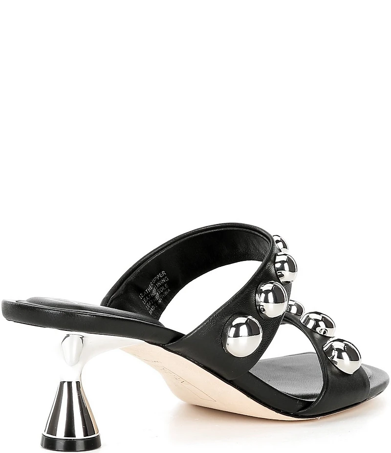 Deltan Mia Leather Studded Dress Slide Sandals