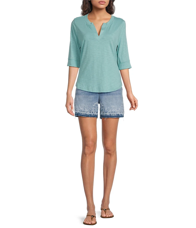 Democracy #double;Ab#double; solution Embroidery High Rise Release Hem Shorts