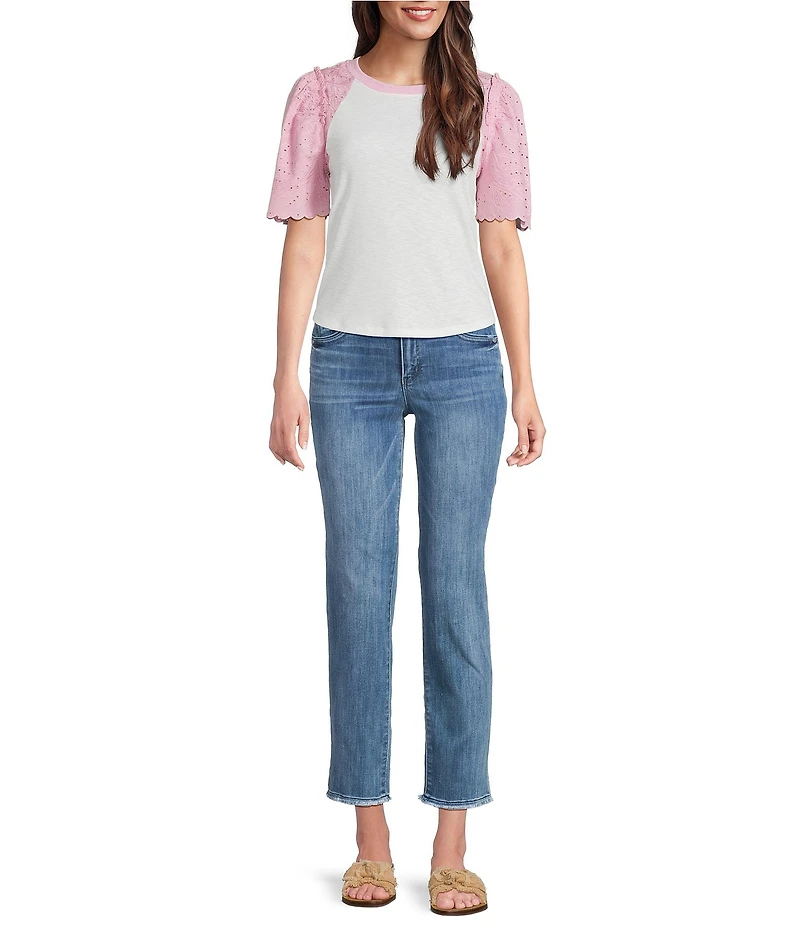 Democracy #double;Ab#double;solution® Embroidered Pocket Frayed Hem Straight Slim Leg Ankle Jeans