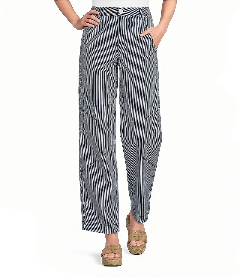 Democracy #double;AB#double;solution Sky Rise Pinstripe Adjustable Snap Hem Barrel Leg Pants