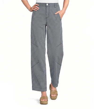 Democracy #double;AB#double;solution Sky Rise Pinstripe Adjustable Snap Hem Barrel Leg Pants
