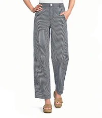 Democracy #double;AB#double;solution Sky Rise Pinstripe Adjustable Snap Hem Barrel Leg Pants