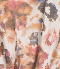 Democracy Abstract Floral Crew Neck Short Sleeve Knot Hem Knit Top