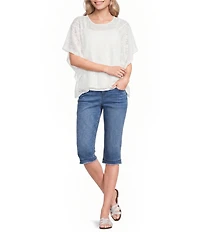 Democracy Allover Floral Lace Scoop Neck Elbow Sleeve Poncho