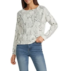 Democracy Animal Print Ribbed Boat Neck Long Sleeve Sweater