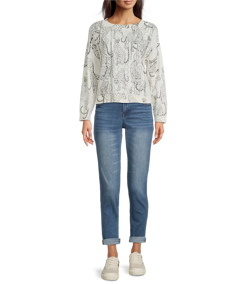 Democracy Animal Print Ribbed Boat Neck Long Sleeve Sweater