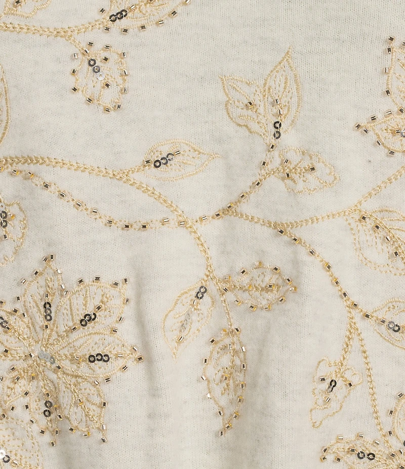 Democracy Beaded Floral Embroidered V-Neck Long Sleeve Top