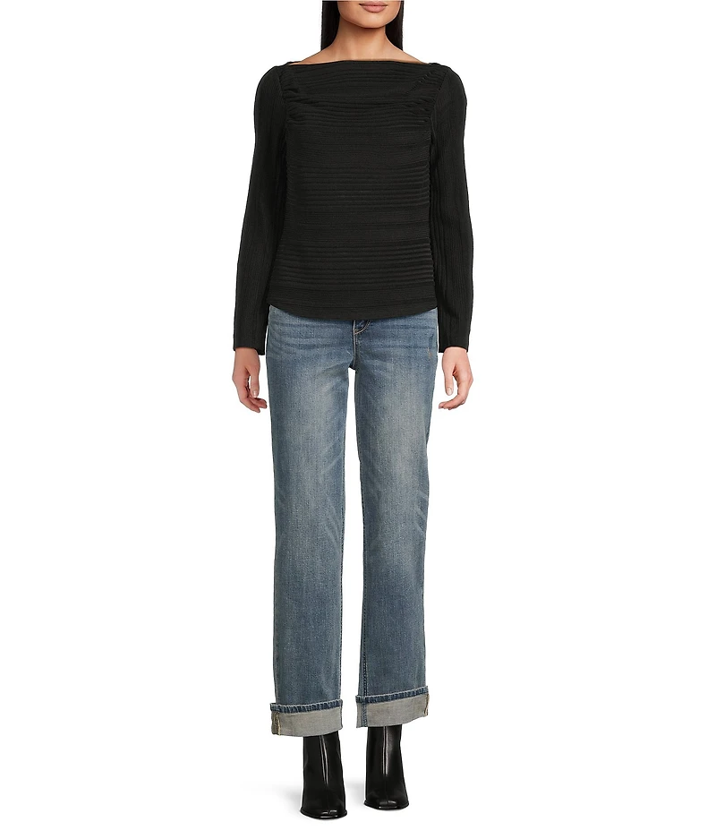 Democracy Boat Neck Long Sleeve Shirttail Hem Knit Top