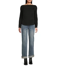 Democracy Boat Neck Long Sleeve Shirttail Hem Knit Top