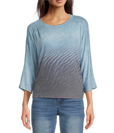 Democracy Border Print Scoop Neck 3/4 Dolman Sleeve Knit Top
