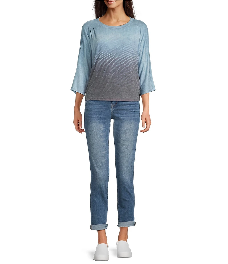 Democracy Border Print Scoop Neck 3/4 Dolman Sleeve Knit Top