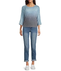 Democracy Border Print Scoop Neck 3/4 Dolman Sleeve Knit Top