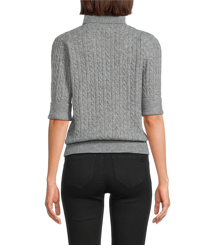 Democracy Cable Stitch Knit Ribbed Turtleneck Elbow Sleeve Sweater