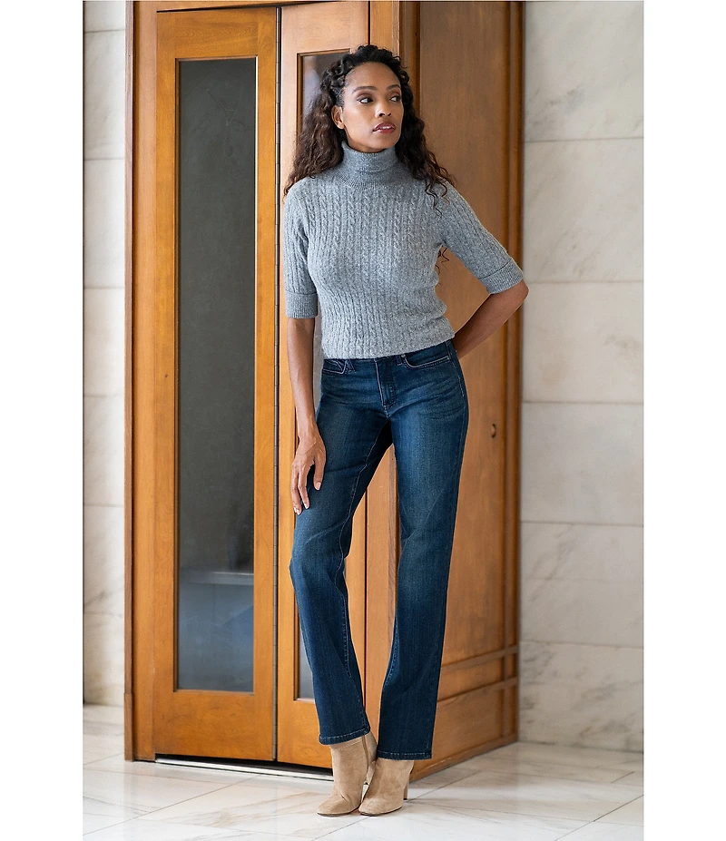 Democracy Cable Stitch Knit Ribbed Turtleneck Elbow Sleeve Sweater