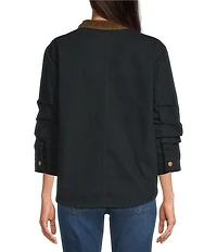 Democracy Contrast Corduroy Collar Long Rushed Sleeve Patch Pocket Button-Front Jacket