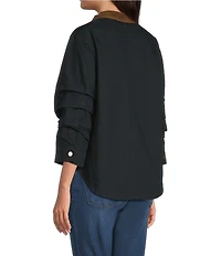 Democracy Contrast Corduroy Collar Long Rushed Sleeve Patch Pocket Button-Front Jacket