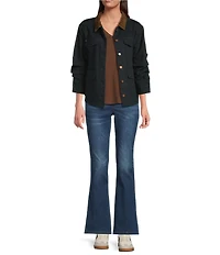Democracy Contrast Corduroy Collar Long Rushed Sleeve Patch Pocket Button-Front Jacket