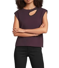 Democracy Crew Neck Cap Sleeve Cut-Out Knit Top