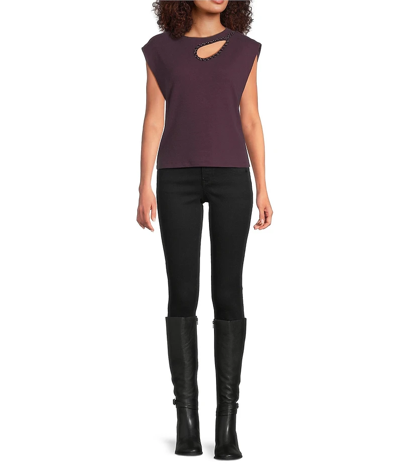 Democracy Crew Neck Cap Sleeve Cut-Out Knit Top