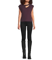 Democracy Crew Neck Cap Sleeve Cut-Out Knit Top