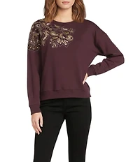 Democracy Crew Neck Long Sleeve Beaded Paisley Sweatshirt