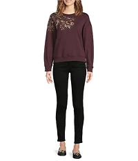 Democracy Crew Neck Long Sleeve Beaded Paisley Sweatshirt