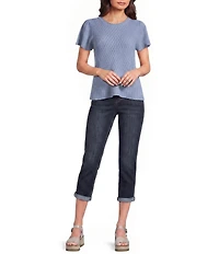 Democracy Crochet Crew Neck Short Flounce Scalloped Trim Peplum Top