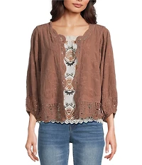 Democracy Embroidered 3/4 Blouson Sleeve Open-Front Crochet Jacket