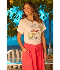 Democracy Embroidered Amalfi Coast Italy Crew Neck Short Sleeve Graphic Tee