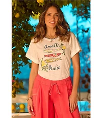 Democracy Embroidered Amalfi Coast Italy Crew Neck Short Sleeve Graphic Tee