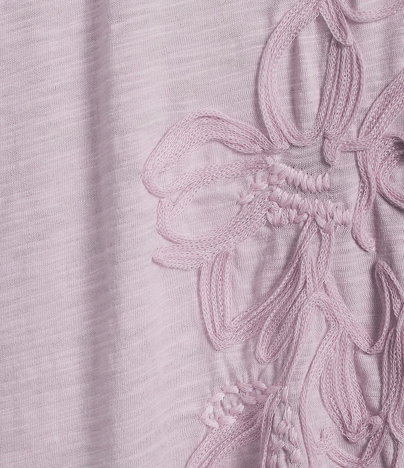 Democracy Embroidered Floral Scoop Neck 3/4 Dolman Sleeve Knit Top