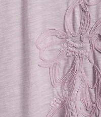 Democracy Embroidered Floral Scoop Neck 3/4 Dolman Sleeve Knit Top