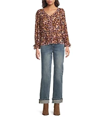 Democracy Embroidered Floral V-Neck Tie Sleeve Top