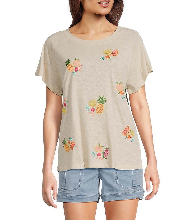 Democracy Embroidered Fruit Crew Neck Short Sleeve Boy Tee Top
