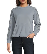 Democracy Embroidered Mixed-Media Mock Neck Long Sleeve Top