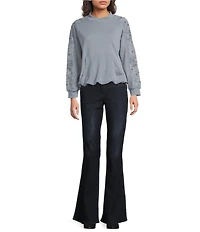 Democracy Embroidered Mixed-Media Mock Neck Long Sleeve Top