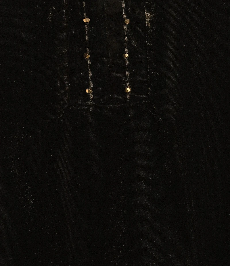 Democracy Embroidered Ruffle Split V-Neck 3/4 Blouson Sleeve Velvet Top