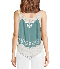 Democracy Embroidered Scalloped Crochet V-Neck Sleeveless Asymmetrical Hem Tank Top