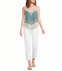 Democracy Embroidered Scalloped Crochet V-Neck Sleeveless Asymmetrical Hem Tank Top