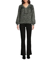 Democracy Embroidered V-Neck Long Raglan Sleeve Sweater