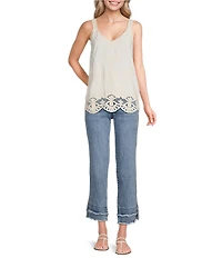 Democracy Embroidered V-Neck Sleeveless Scalloped Hem Tank Top