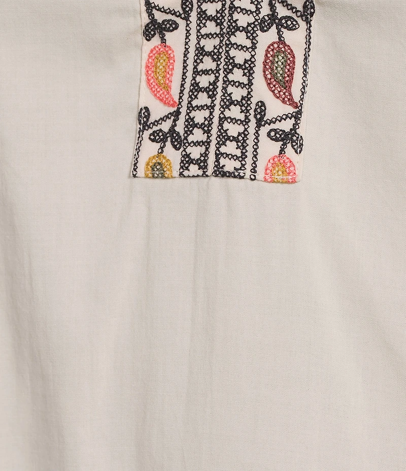 Democracy Floral Embroidered Ruffle Split V-Neck Short Batwing Sleeve Top