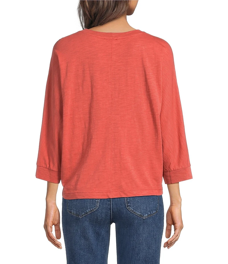 Democracy Floral Embroidered Scoop Neck 3/4 Dolman Sleeve Top