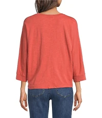 Democracy Floral Embroidered Scoop Neck 3/4 Dolman Sleeve Top