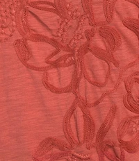 Democracy Floral Embroidered Scoop Neck 3/4 Dolman Sleeve Top