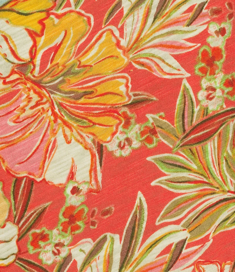 Democracy Floral Knit Mandarin Split V-Neck 3/4 Blouson Sleeve Shirt