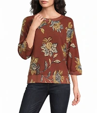 Democracy Floral Round Neck 3/4 Dolman Sleeve Sweater